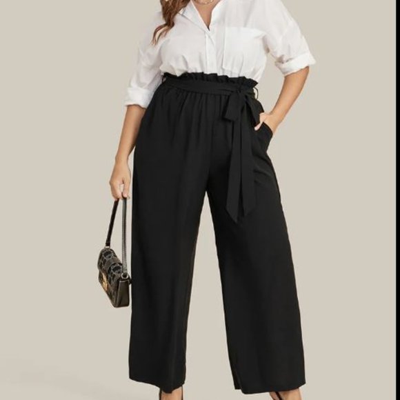 BloomChic Pants - New!Bloom Chic - Black Solid Paperbag Waist Pocket Belted Pants Women's SZ 18/20